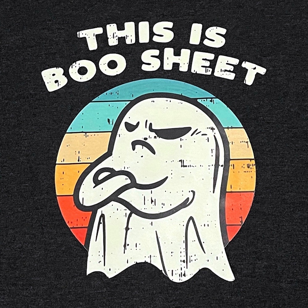 This Is Boo Sheet Mens Graphic Tee Shirt Ghost Retro V Neck‎ Dark Heather Large